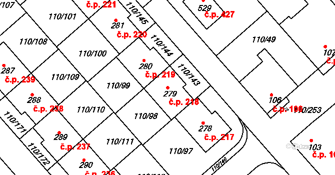 Mratín 218 na parcele st. 279 v KÚ Mratín, Katastrální mapa