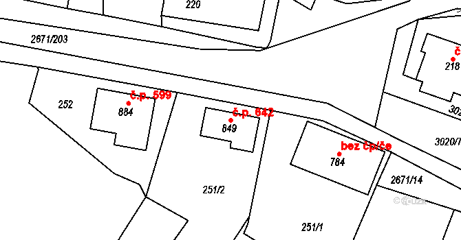 Černilov 642 na parcele st. 849 v KÚ Černilov, Katastrální mapa