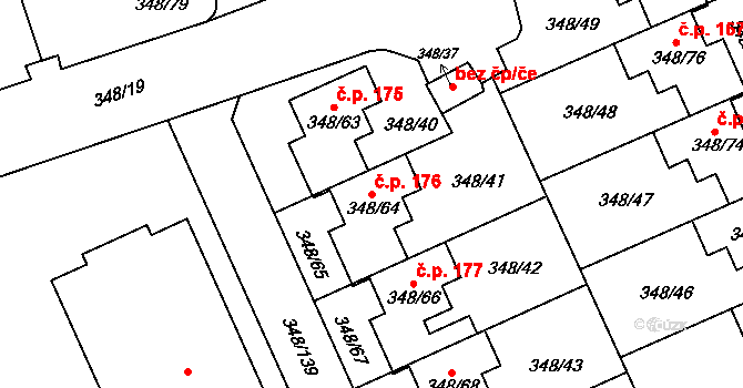 Jenišov 176 na parcele st. 348/64 v KÚ Jenišov, Katastrální mapa