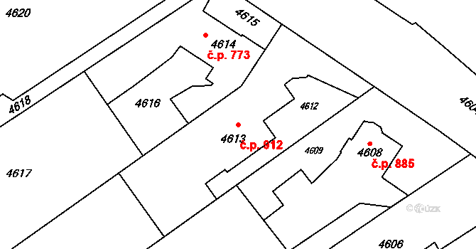 Město 912, Orlová na parcele st. 4613 v KÚ Orlová, Katastrální mapa