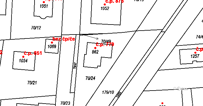 Hovorčovice 779 na parcele st. 862 v KÚ Hovorčovice, Katastrální mapa