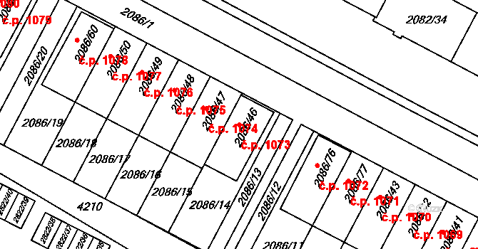 Jemnice 1073 na parcele st. 2086/46 v KÚ Jemnice, Katastrální mapa