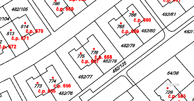 Nehvizdy 658 na parcele st. 776 v KÚ Nehvizdy, Katastrální mapa