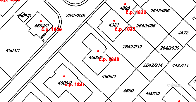 Kuřim 1840 na parcele st. 4605/2 v KÚ Kuřim, Katastrální mapa