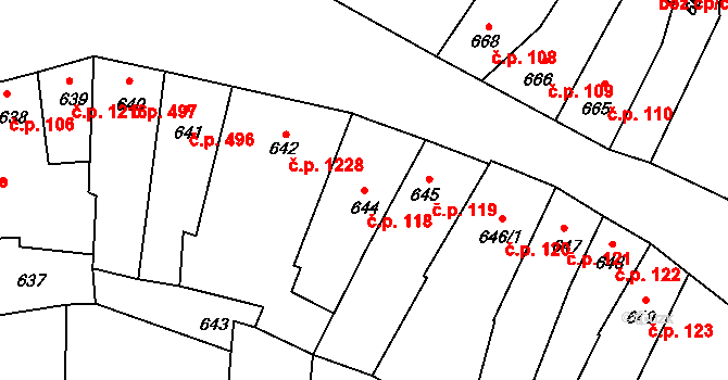 Předměstí 118, Litoměřice na parcele st. 644 v KÚ Litoměřice, Katastrální mapa