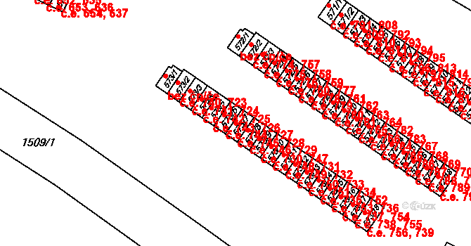 Příluky 728,745, Zlín na parcele st. 573/7 v KÚ Příluky u Zlína, Katastrální mapa