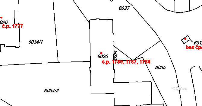 Žďár nad Sázavou 6 1787,1788,1789, Žďár nad Sázavou na parcele st. 6020 v KÚ Město Žďár, Katastrální mapa