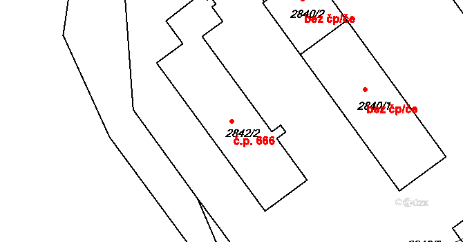 Bystřice nad Pernštejnem 666 na parcele st. 2842/2 v KÚ Bystřice nad Pernštejnem, Katastrální mapa
