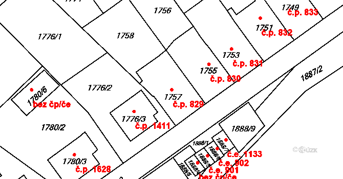 Velké Meziříčí 829 na parcele st. 1757 v KÚ Velké Meziříčí, Katastrální mapa
