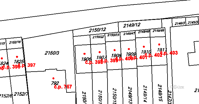 Otrokovice 399 na parcele st. 1907 v KÚ Otrokovice, Katastrální mapa