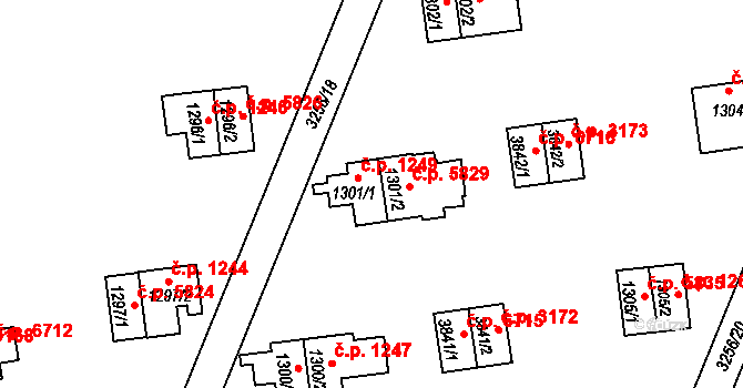 Zlín 1249 na parcele st. 1301/1 v KÚ Zlín, Katastrální mapa