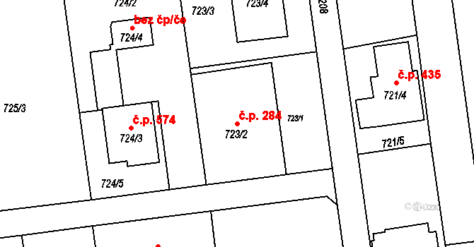 Píšť 284 na parcele st. 723/2 v KÚ Píšť, Katastrální mapa