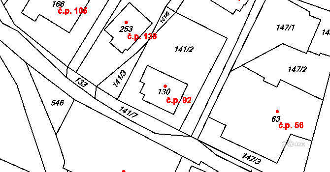 Podvihov 92, Opava na parcele st. 130 v KÚ Podvihov, Katastrální mapa