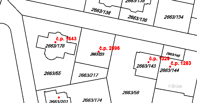 Předměstí 2596, Opava na parcele st. 2663/223 v KÚ Opava-Předměstí, Katastrální mapa