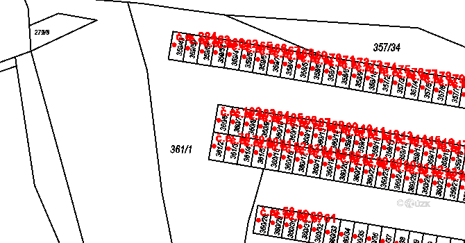 Rousínov 103 na parcele st. 360/7 v KÚ Rousínov u Vyškova, Katastrální mapa