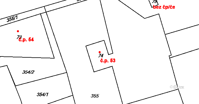 Slavkovice 53, Vyžice na parcele st. 74 v KÚ Vyžice, Katastrální mapa