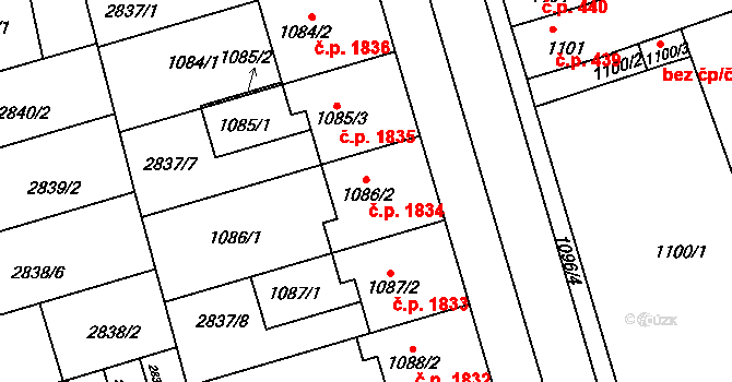 Holešov 1834 na parcele st. 1086/2 v KÚ Holešov, Katastrální mapa