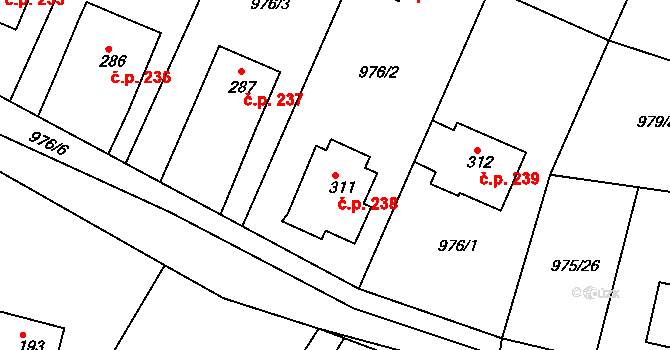 Čimelice 238 na parcele st. 311 v KÚ Čimelice, Katastrální mapa