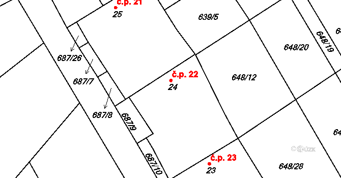 Radvánov 22, Kovářov na parcele st. 24 v KÚ Radvánov, Katastrální mapa