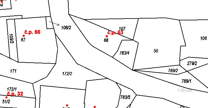 Srlín 63, Bernartice na parcele st. 68 v KÚ Srlín, Katastrální mapa