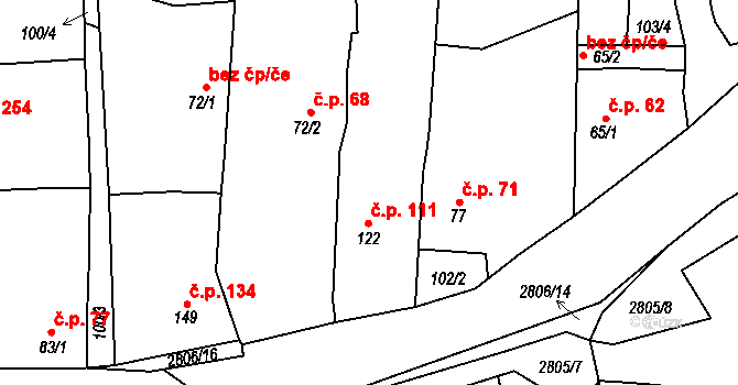 Ledce 111 na parcele st. 122 v KÚ Ledce u Plzně, Katastrální mapa