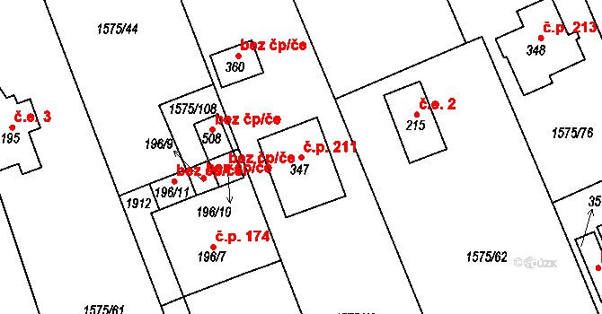 Hrádek 211 na parcele st. 347 v KÚ Hrádek u Rokycan, Katastrální mapa