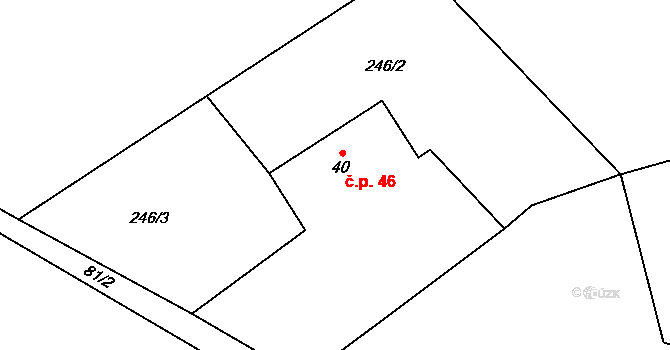 Lipka 46, Horní Bradlo na parcele st. 40 v KÚ Lipka, Katastrální mapa