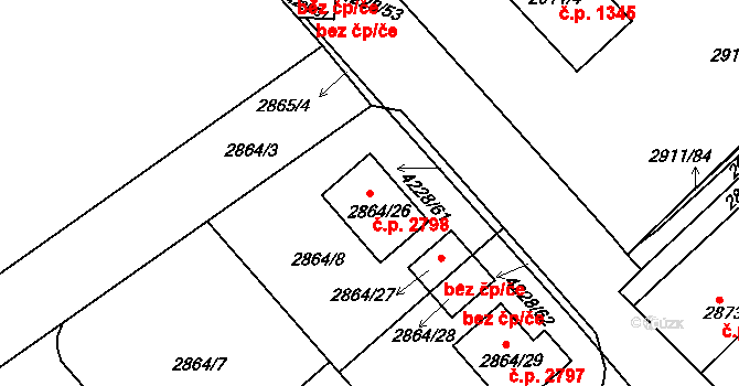 Roudnice nad Labem 2798 na parcele st. 2864/26 v KÚ Roudnice nad Labem, Katastrální mapa