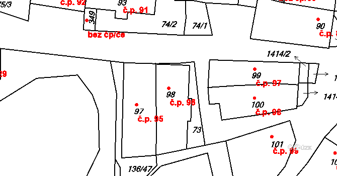 Lhenice 96 na parcele st. 98 v KÚ Lhenice, Katastrální mapa