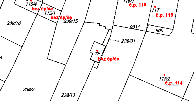 Loučeň 88083942 na parcele st. 759 v KÚ Loučeň, Katastrální mapa