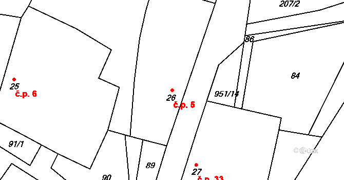 Útěchovice 5 na parcele st. 26 v KÚ Útěchovice u Hořepníku, Katastrální mapa