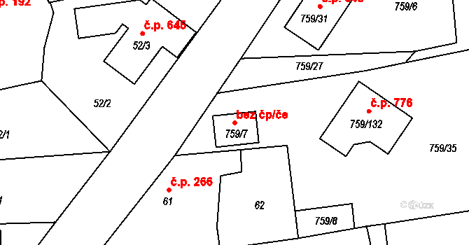 Líně 88552942 na parcele st. 759/7 v KÚ Líně, Katastrální mapa
