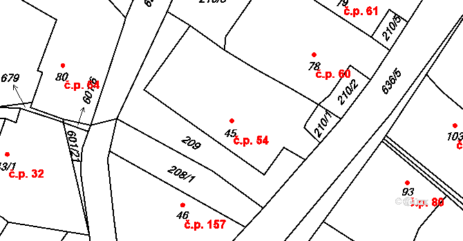 Chocenice 54 na parcele st. 45 v KÚ Chocenice, Katastrální mapa