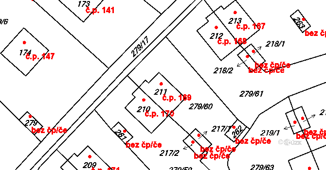 Měcholupy 169 na parcele st. 211 v KÚ Měcholupy u Žatce, Katastrální mapa