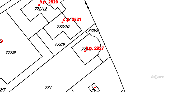 Stodůlky 2927, Praha na parcele st. 773/1 v KÚ Stodůlky, Katastrální mapa