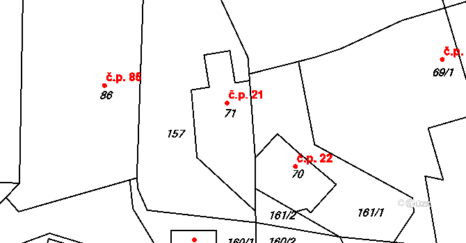 Bačetín 21 na parcele st. 71 v KÚ Bačetín, Katastrální mapa