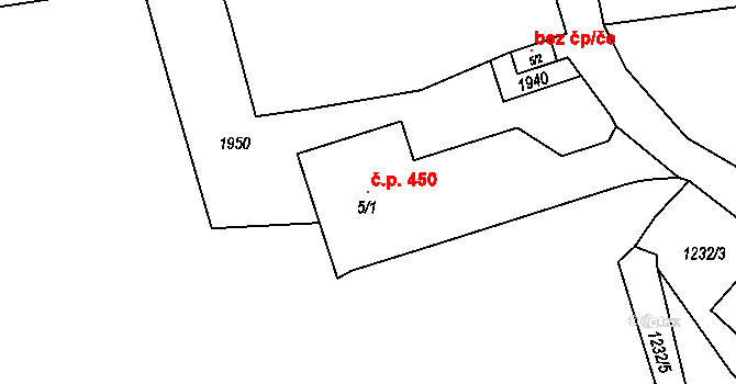Jeřmanice 450 na parcele st. 5/1 v KÚ Jeřmanice, Katastrální mapa