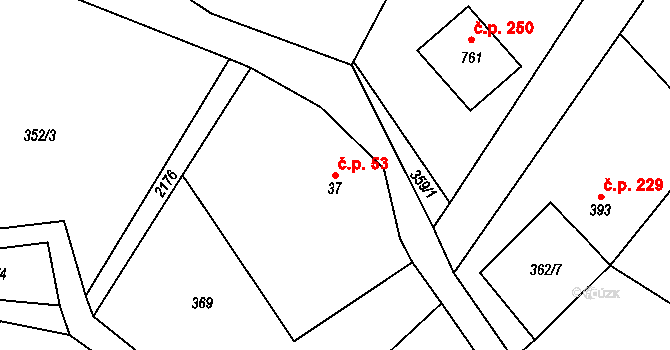 Rajnochovice 53 na parcele st. 37 v KÚ Rajnochovice, Katastrální mapa