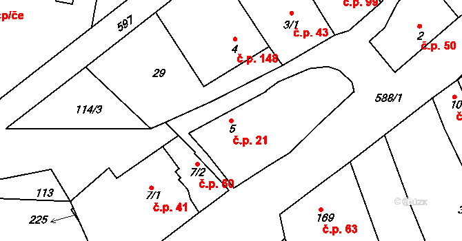 Tučapy 21, Holešov na parcele st. 5 v KÚ Tučapy u Holešova, Katastrální mapa