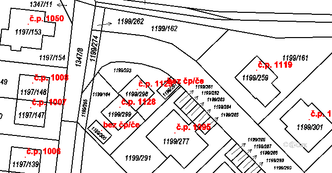 Vejprnice 102994943 na parcele st. 1199/297 v KÚ Vejprnice, Katastrální mapa