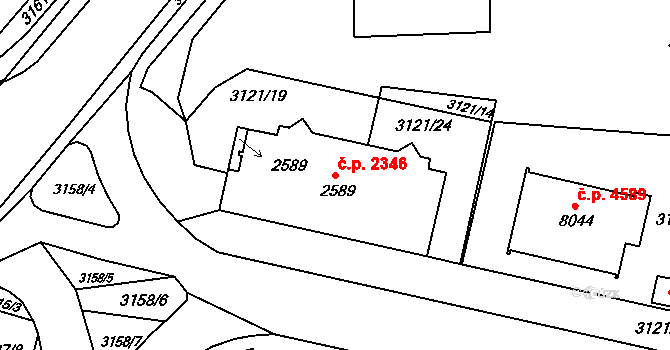 Kroměříž 2346 na parcele st. 2589 v KÚ Kroměříž, Katastrální mapa