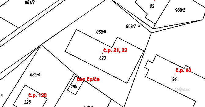 Soběkury 21,23 na parcele st. 323 v KÚ Soběkury, Katastrální mapa