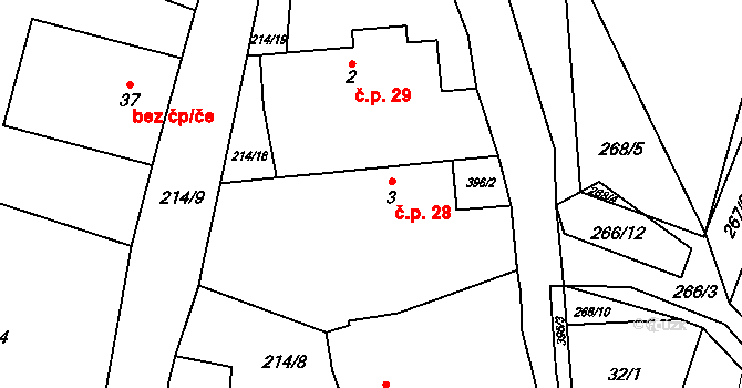 Krchlebská Lhota 28, Zbýšov na parcele st. 3 v KÚ Krchlebská Lhota, Katastrální mapa