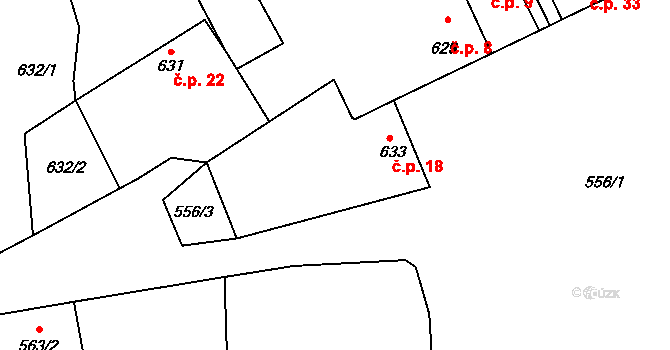 Záblatíčko 18, Dříteň na parcele st. 633 v KÚ Záblatí, Katastrální mapa