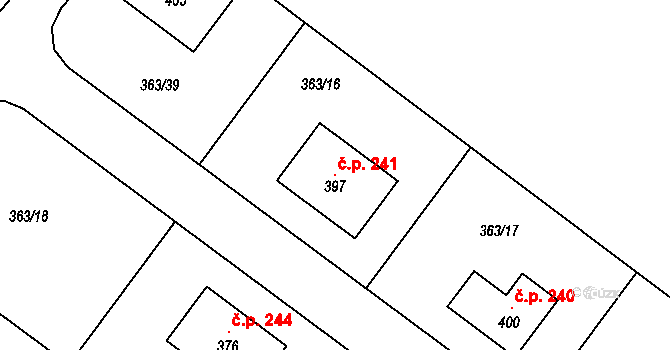 Jiřice 241, Kostelec nad Labem na parcele st. 397 v KÚ Jiřice u Kostelce nad Labem, Katastrální mapa
