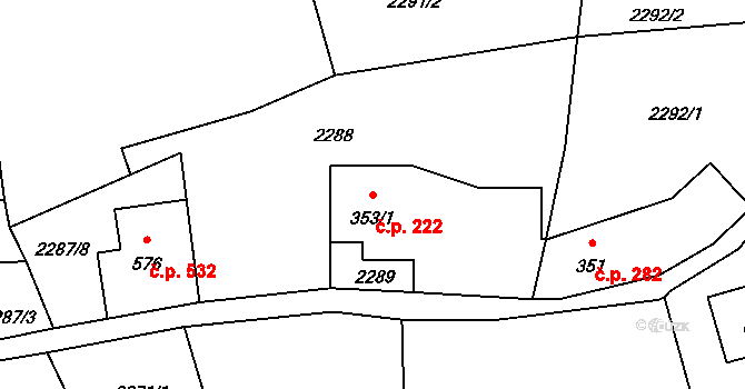 Lučany nad Nisou 222 na parcele st. 353/1 v KÚ Lučany nad Nisou, Katastrální mapa