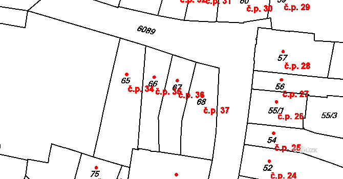 Jihlava 36 na parcele st. 67 v KÚ Jihlava, Katastrální mapa