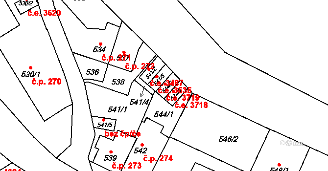 Jihlava 3719 na parcele st. 544/2 v KÚ Jihlava, Katastrální mapa