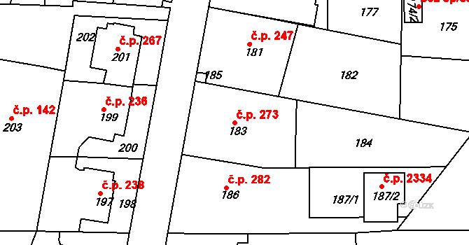 Roztoky 273 na parcele st. 183 v KÚ Roztoky u Prahy, Katastrální mapa