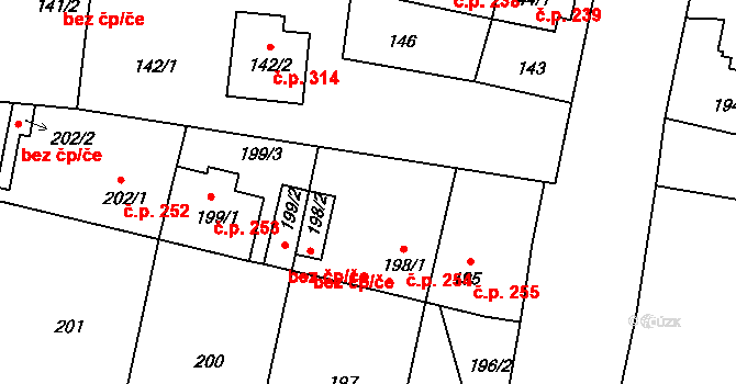 Horní Planá 254 na parcele st. 198/1 v KÚ Horní Planá, Katastrální mapa